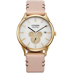 Citizen Eco-Drive Disney Unisex Watch, Stainless Steel with Leather Strap, Mickey Mouse