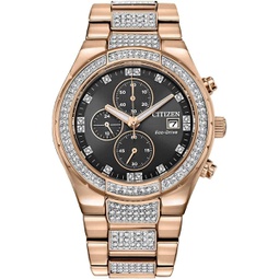 Citizen Mens Eco-Drive Crystal Rose Gold-Tone Watch 42mm CA0753-55E