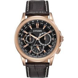 Citizen Eco-Drive Calendrier Quartz Mens Watch, Stainless Steel with Leather strap, Classic, Brown (Model: BU2023-04E)