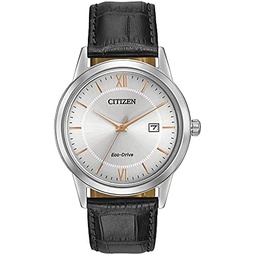 Citizen Mens Classic Eco-Drive Leather Strap Watch, 3-Hand Date