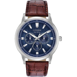 Citizen Mens Eco-Drive Corso Classic Watch in Stainless Steel with Brown Leather strap, Blue Dial (Model: BU2070-12L)