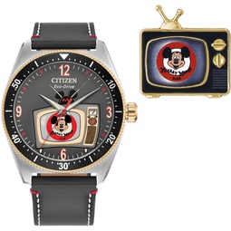 Citizen Eco-Drive Special Edition Disney 100 Mickey Mouse Club Watch and Pin Box Set, Gray Leather Strap Style: AW1794-47W