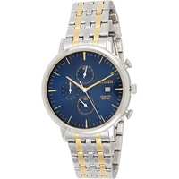 Citizen Stainless Steel Watch, Round Blue Dial Mens, Two Tone (Silver/Gold) Case and Band with Chronograph and Date Display, AN3614-54L