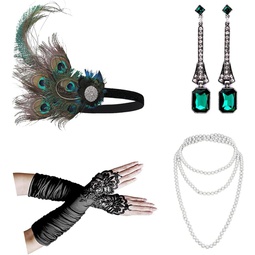 Cizoe 1920s Gatsby Accessories Set for Women Flapper Headband 20s Headpiece 목걸이 Gloves (set10)