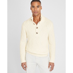 Cashmere Basketweave Button Neck Sweater