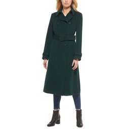 Womens Double-Breasted Belted Wool Blend Trench Coat