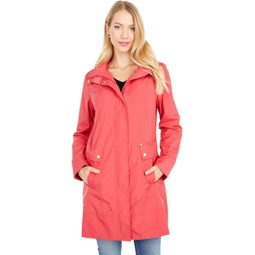 Womens Cole Haan 34 1/2 Single Breasted Rain Jacket with Removable Hood