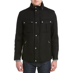 Mens Cole Haan Wool Melton Stand Collar Jacket With Patch Pockets
