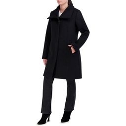 Womens Cole Haan Double Face Wool Button-Up Coat with Convertible Collar