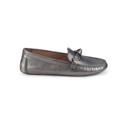 Evelyn Bow Metallic Leather Driving Loafers
