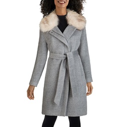 Faux Fur Trim Mid Length Coat