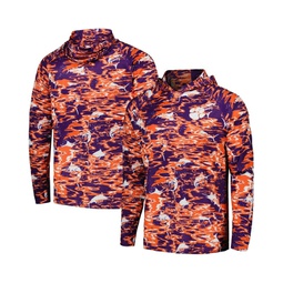 Mens Purple Clemson Tigers PFG Terminal Tackle Omni-Shade Rippled Long Sleeve Hooded T-shirt