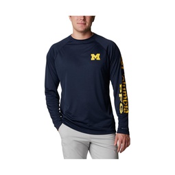 Mens Navy Michigan Wolverines Terminal Tackle Omni-Shade Raglan Long Sleeve T-shirt