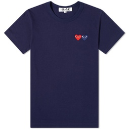 Comme des Garcons Play Womens Double Heart Logo T-Shirt Navy