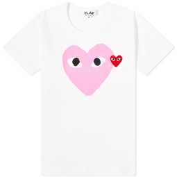 Comme des Garcons Play Womens Double Heart Logo T-Shirt White & Pink