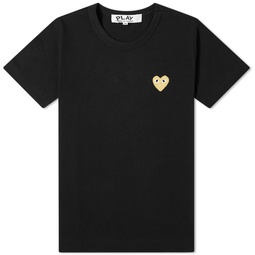 Comme des Garcons Play Womens Gold Heart Logo T-Shirt Black