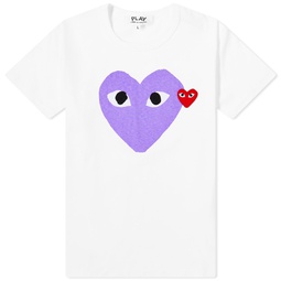 Comme des Garcons Play Womens Double Heart Logo T-Shirt White & Purple