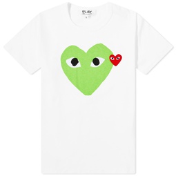 Comme des Garcons Play Womens Double Heart Logo T-Shirt White & Green