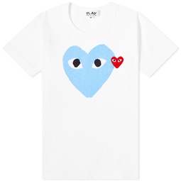 Comme des Garcons Play Womens Double Heart Logo T-Shirt White & Blue