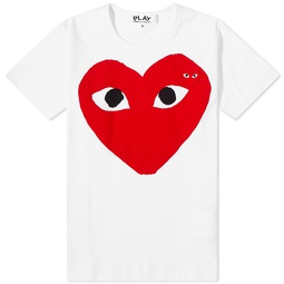 Comme des Garcons Play Womens Double Heart Logo T-Shirt White & Red