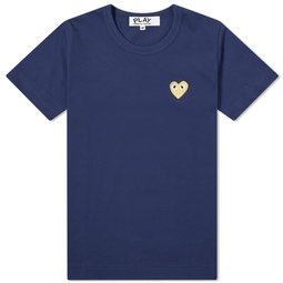 Comme des Garcons Play Womens Gold Heart Logo T-Shirt Navy