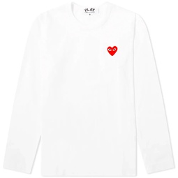 Comme des Garcons Play Womens Long Sleeve Basic Logo T-Shirt White & Red