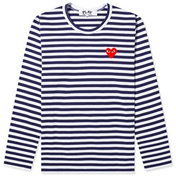 Comme des Garcons Play Womens Long Sleeve Heart Logo Stripe Navy
