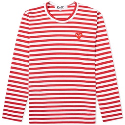 Comme des Garcons Play Womens Long Sleeve Heart Logo Stripe Red & White