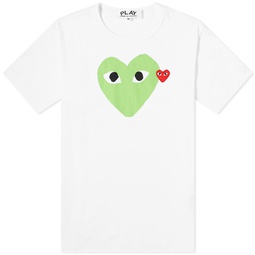 Comme des Garcons Play Red Heart Colour Heart T-Shirt White & Green