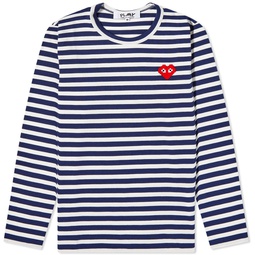 Comme des Garcons Play Invader Heart Stripe Long Sleeve T-Shirt Navy & White
