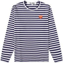 Comme des Garcons Play Invader Heart Striped Long Sleeve T-Shirt Navy & White