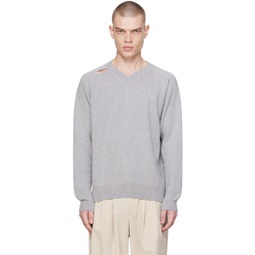 Gray Cutout Sweater 241400M206002