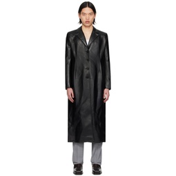 Black Button Faux-Leather Coat 241325M176000
