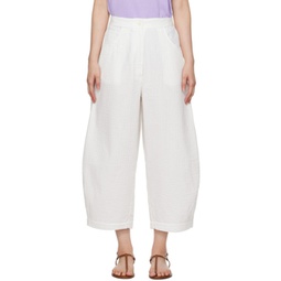 White Tubular Curved Trousers 241909F087023