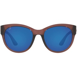 Costa Del Mar Womens Maya Polarized Round Sunglasses, Shiny Urchin Crystal/Blue Mirrored Polarized-580P, 55 mm