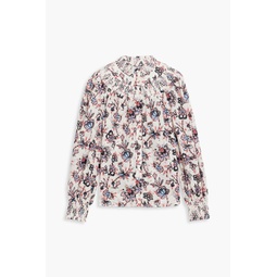 Smocked floral-print cotton-poplin blouse