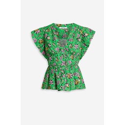 Roselyn ruffled floral-print cotton-blend poplin blouse