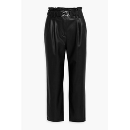 Belted faux leather straight-leg pants
