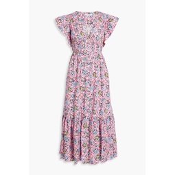 Greta ruffled floral-print cotton-blend poplin midi dress