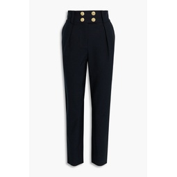 Cropped button-detailed cotton-blend tapered pants