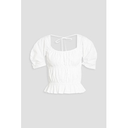 Open-back ruched cotton-poplin top
