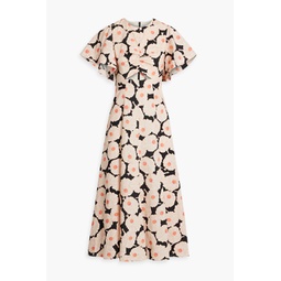 Cutout printed stretch cotton-poplin midi dress