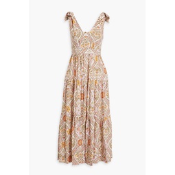 Timothea tiered printed linen-blend midi dress