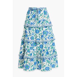 Nemea ruffled printed cotton-blend poplin midi skirt