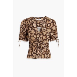 Rhea wrap-effect printed linen-blend top