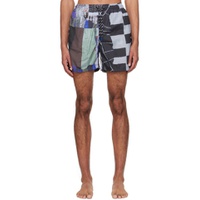 Gray   Green Printed Swim Shorts 241995M193000