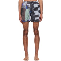 Gray & Green Printed Swim Shorts 241995M193000