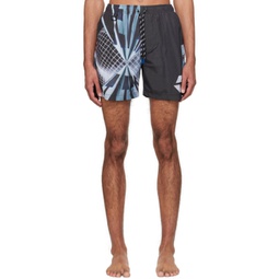 Black & Blue Print Swim Shorts 241995M193001