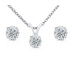 14k white gold 1.00ct diamond, pendant and earring matching set