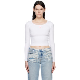 White Cropped Long Sleeve T Shirt 231001F110007